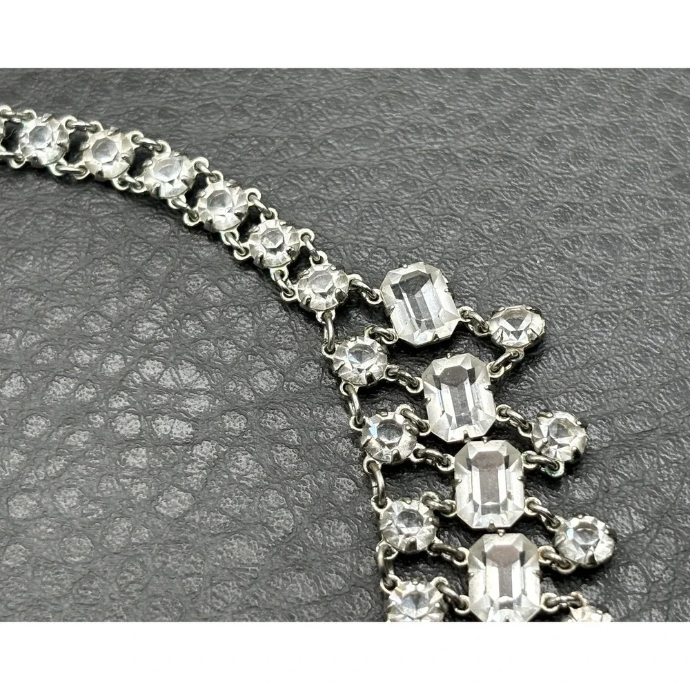 Vintage Open Back Crystal Station Bib Collar Necklace ~ Gorgeous!!